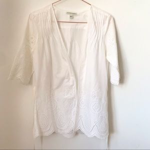 Banana Republic White Eyelet Open Belted Blouse